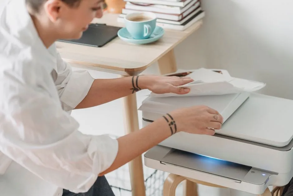 Paper being loaded into a printer for a print job